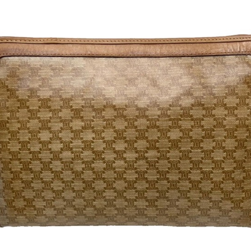 CELINE Macadam Italy M03 Large Leather Carmel Clutch Cosmetic Bag Monogram EUC - Picture 9 of 10